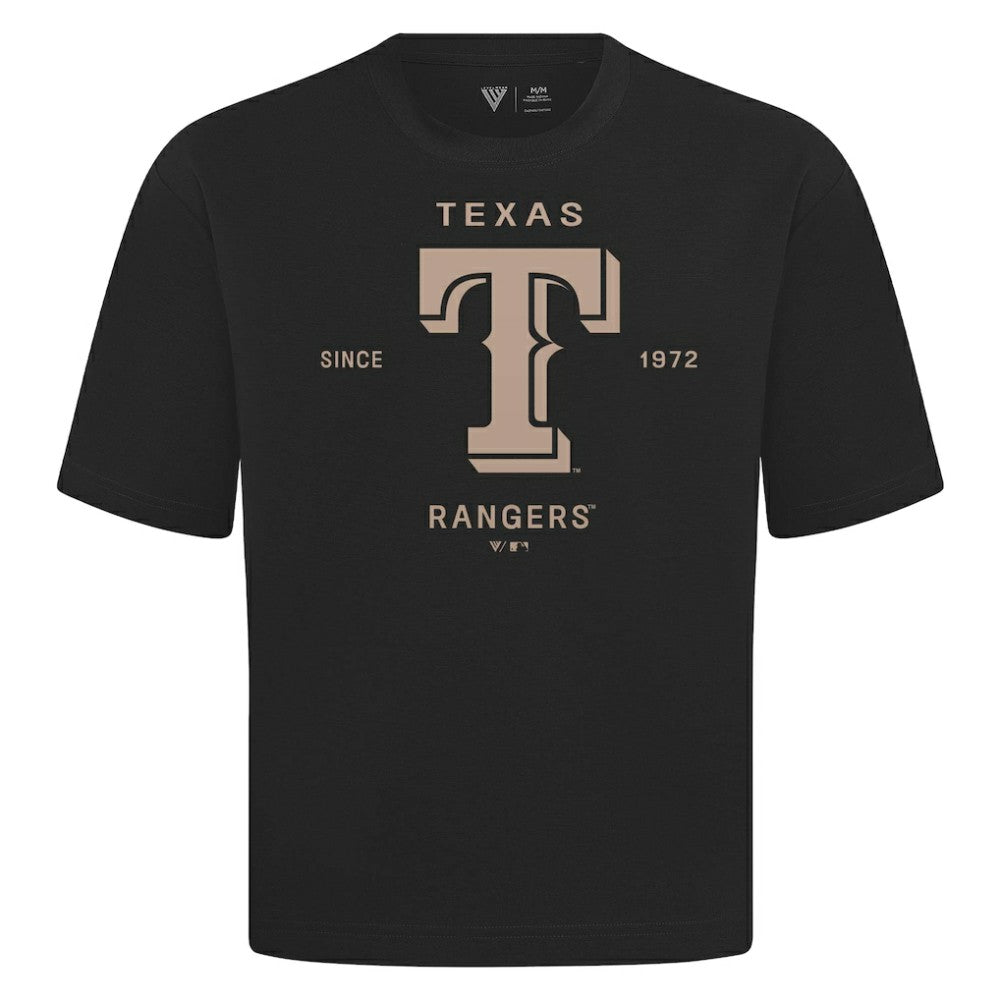 Texas Rangers Levelwear Crossway Oversized Luxe Signature Knit T-Shirt - Black T-shirts