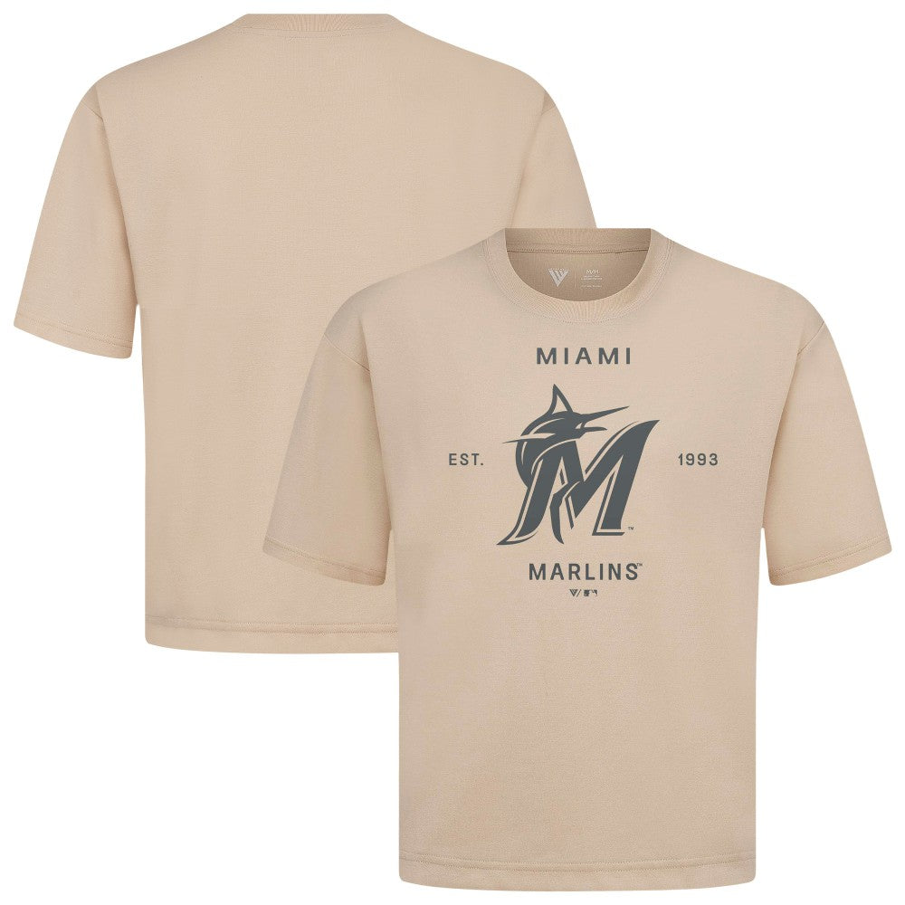 Miami Marlins Levelwear Crossway Oversized Luxe Signature Knit T-Shirt - Khaki T-shirts