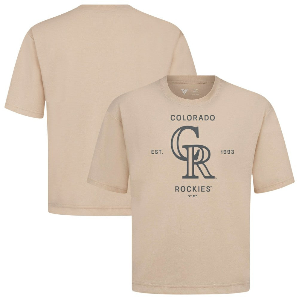 Colorado Rockies Levelwear Crossway Oversized Luxe Signature Knit T-Shirt - Khaki T-shirts