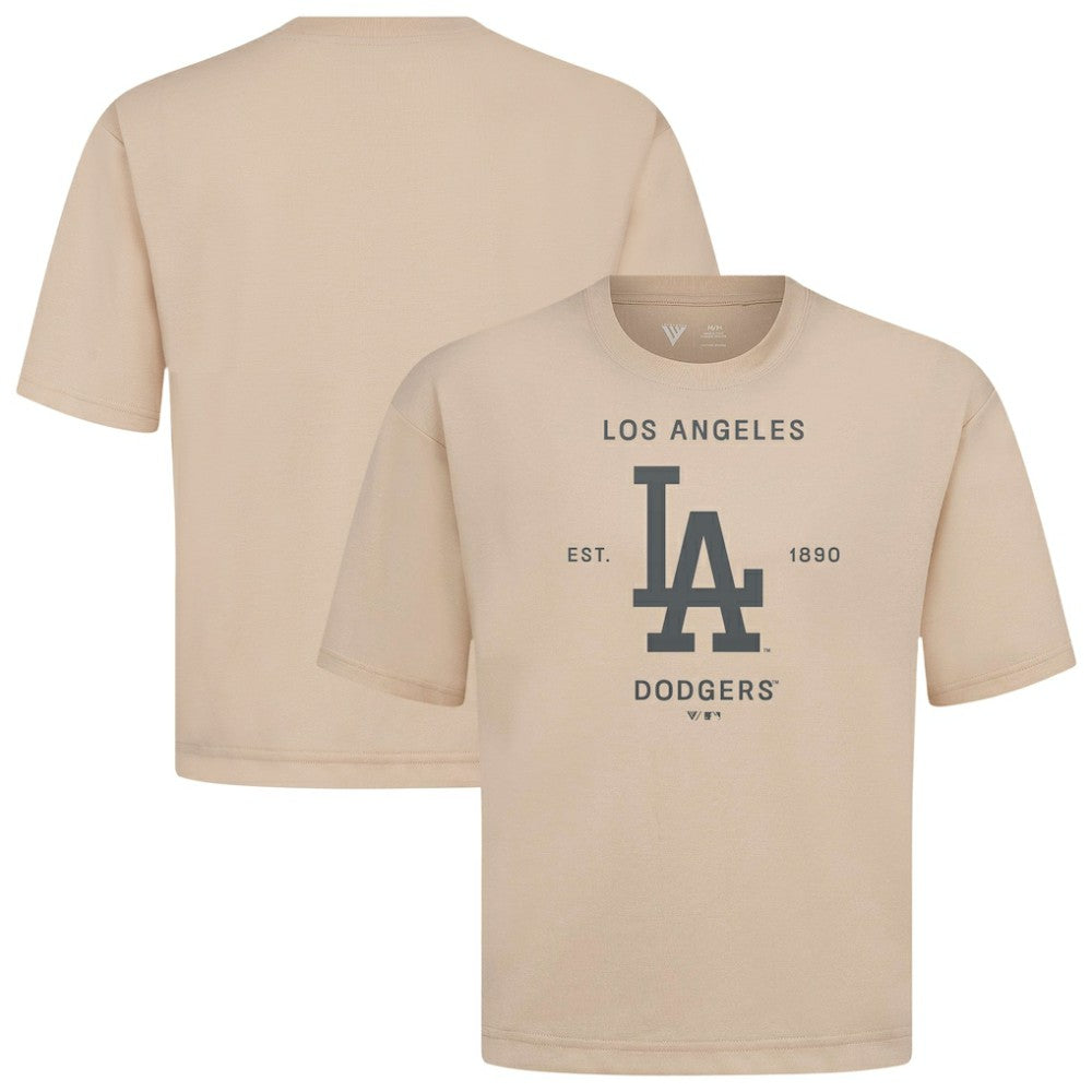 Los Angeles Dodgers Levelwear Crossway Oversized Luxe Signature Knit T-Shirt - Khaki T-shirts
