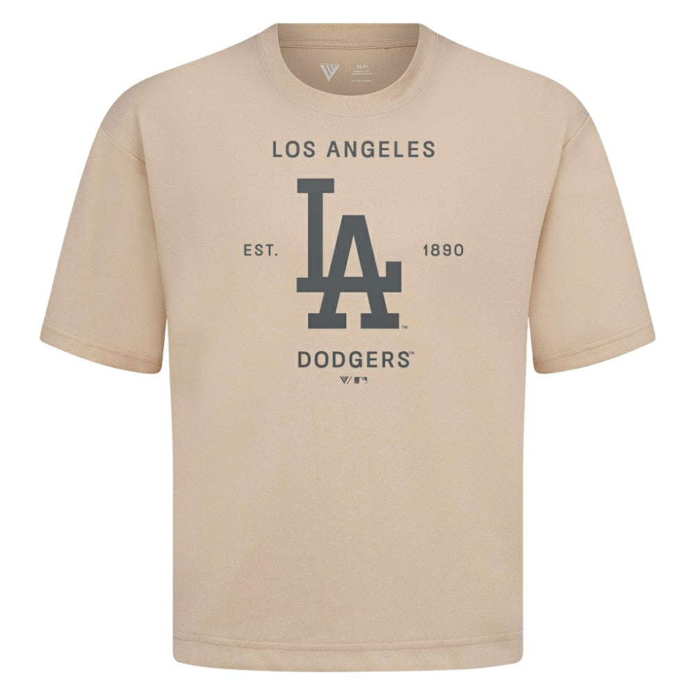 Los Angeles Dodgers Levelwear Crossway Oversized Luxe Signature Knit T-Shirt - Khaki T-shirts