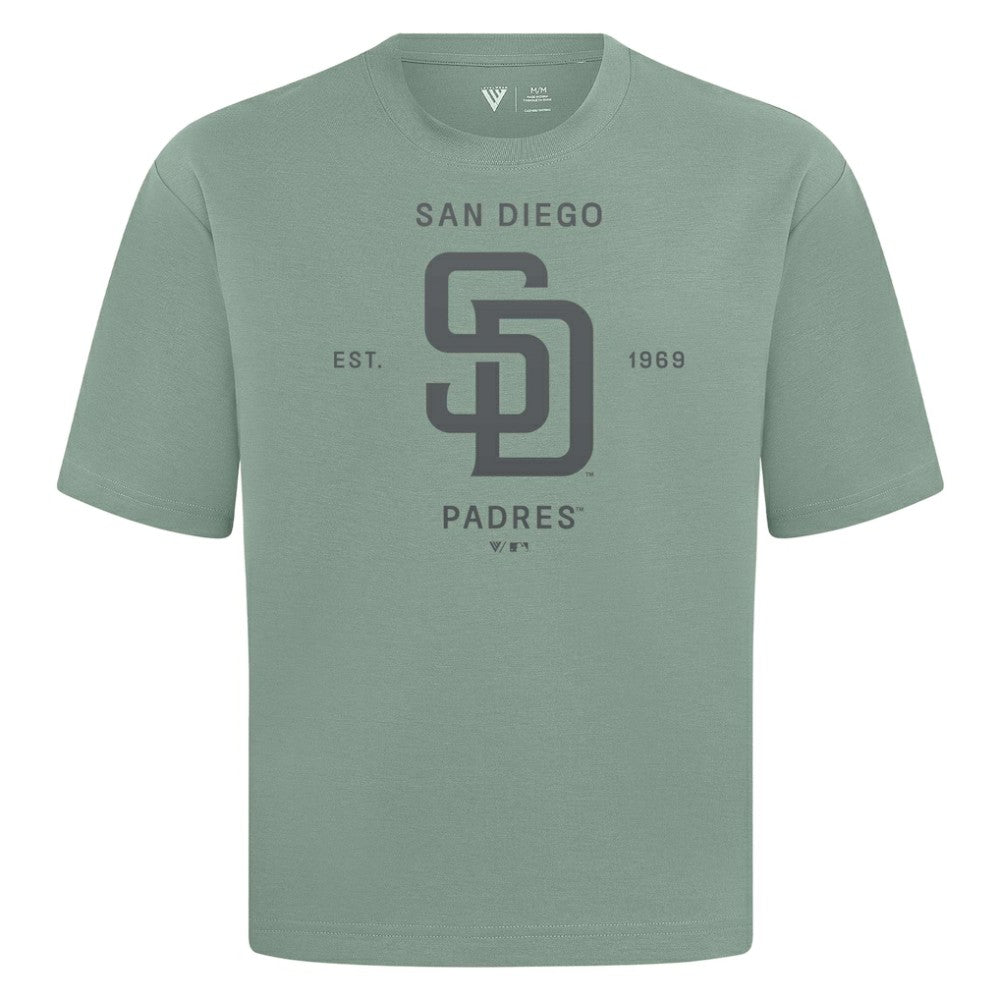 San Diego Padres Levelwear Crossway Oversized Luxe Signature Knit T-Shirt - Green T-shirts