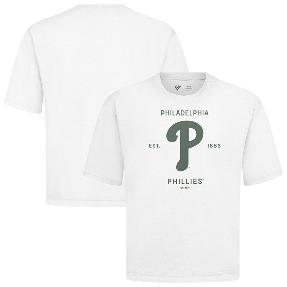 Philadelphia Phillies Levelwear Crossway Oversized Luxe Signature Knit T-Shirt - White T-shirts