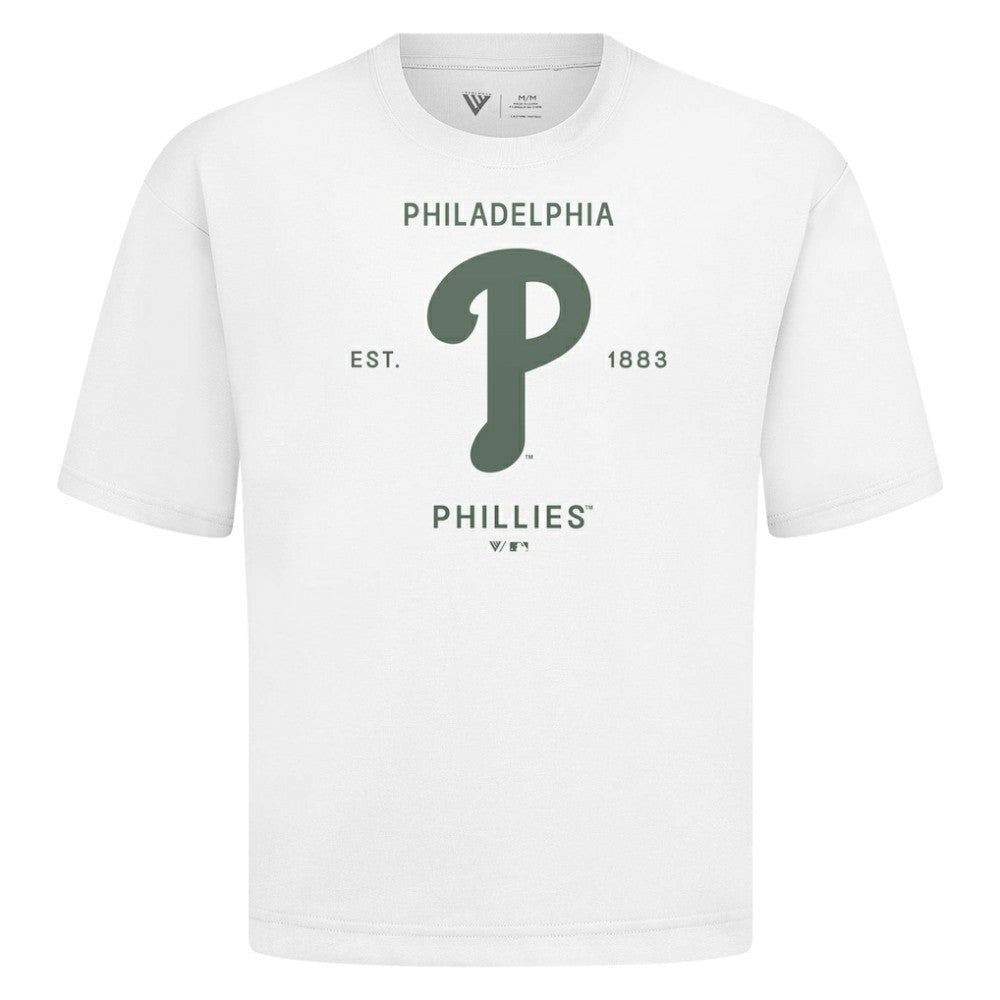 Philadelphia Phillies Levelwear Crossway Oversized Luxe Signature Knit T-Shirt - White T-shirts