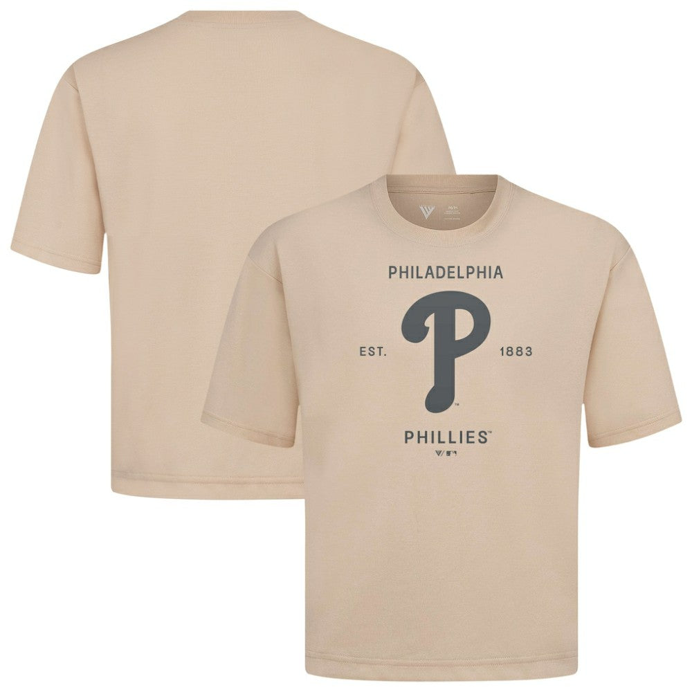 Philadelphia Phillies Levelwear Crossway Oversized Luxe Signature Knit T-Shirt - Khaki T-shirts