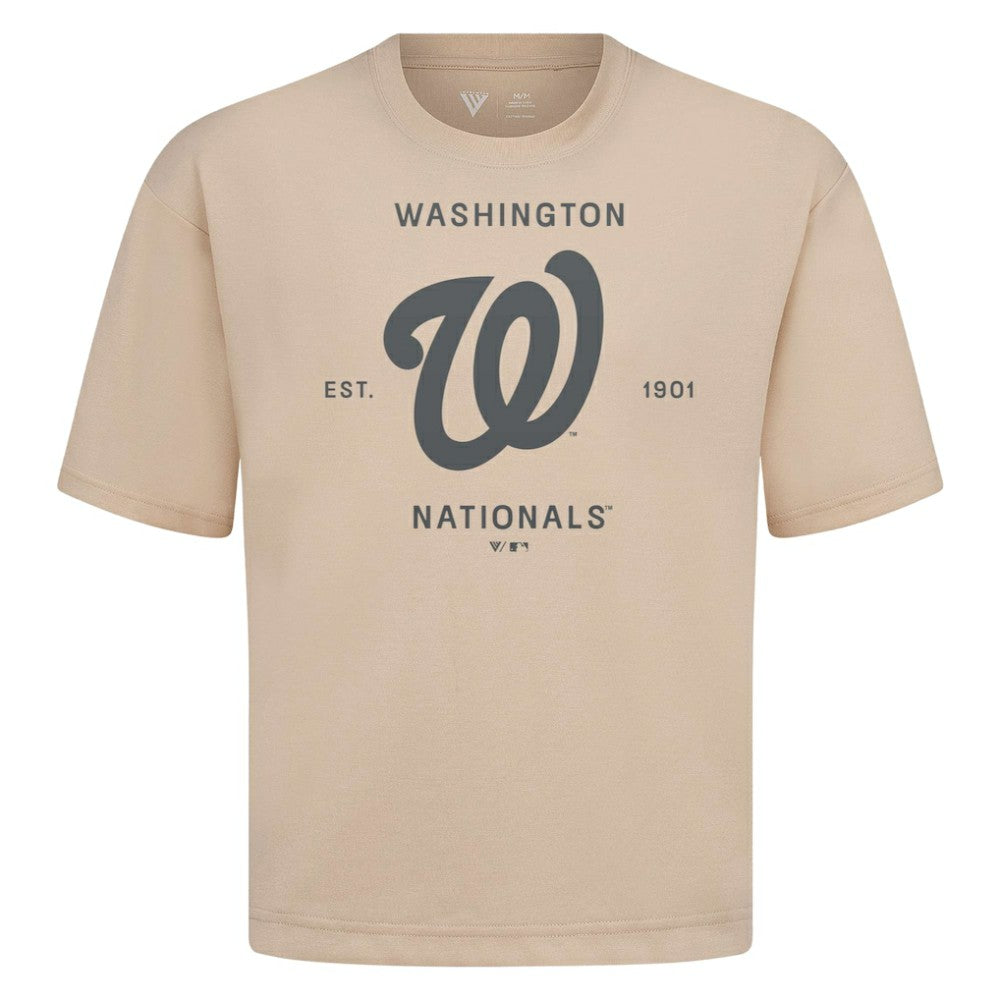 Washington Nationals Levelwear Crossway Oversized Luxe Signature Knit T-Shirt - Khaki T-shirts