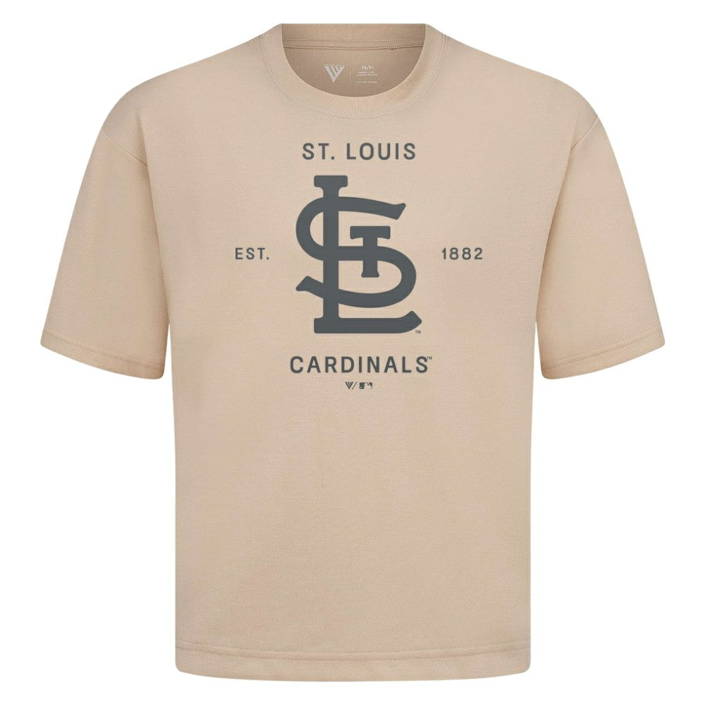 St. Louis Cardinals Levelwear Crossway Oversized Luxe Signature Knit T-Shirt - Khaki T-shirts
