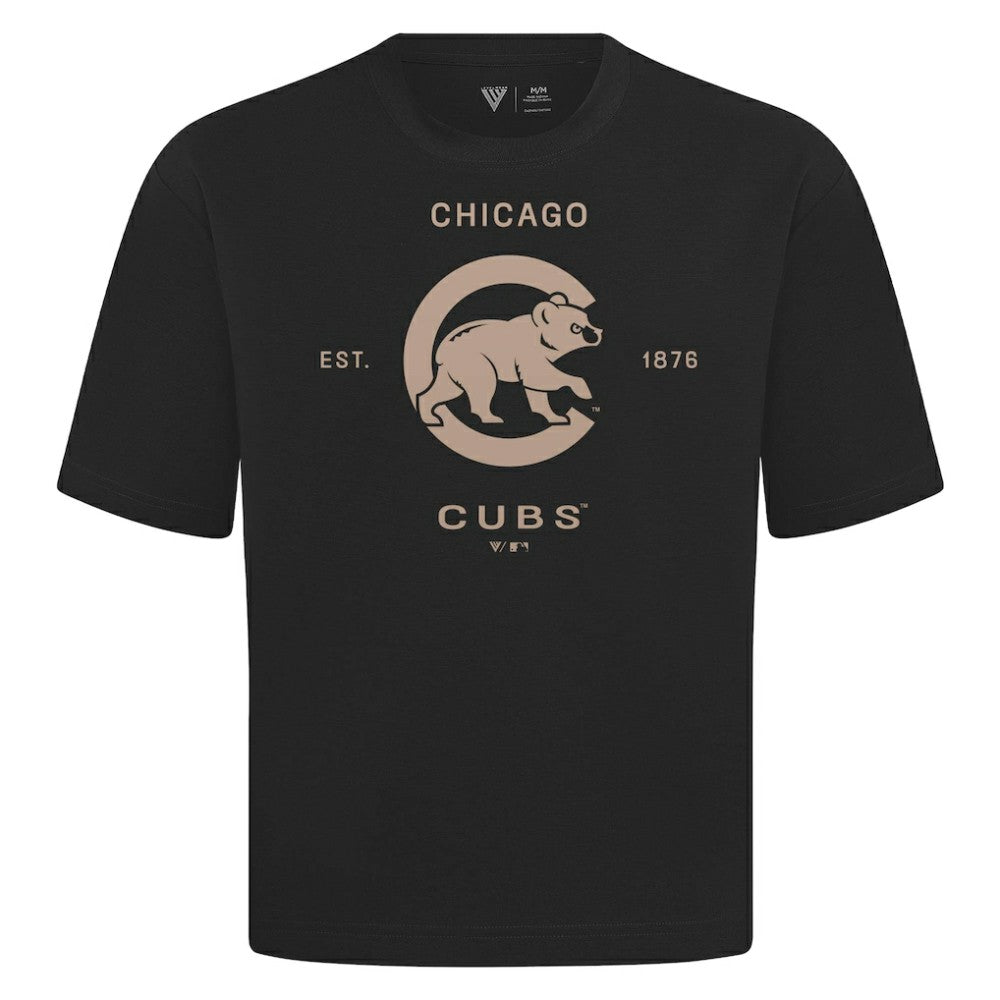 Chicago Cubs Levelwear Crossway Oversized Luxe Signature Knit T-Shirt - Black T-shirts