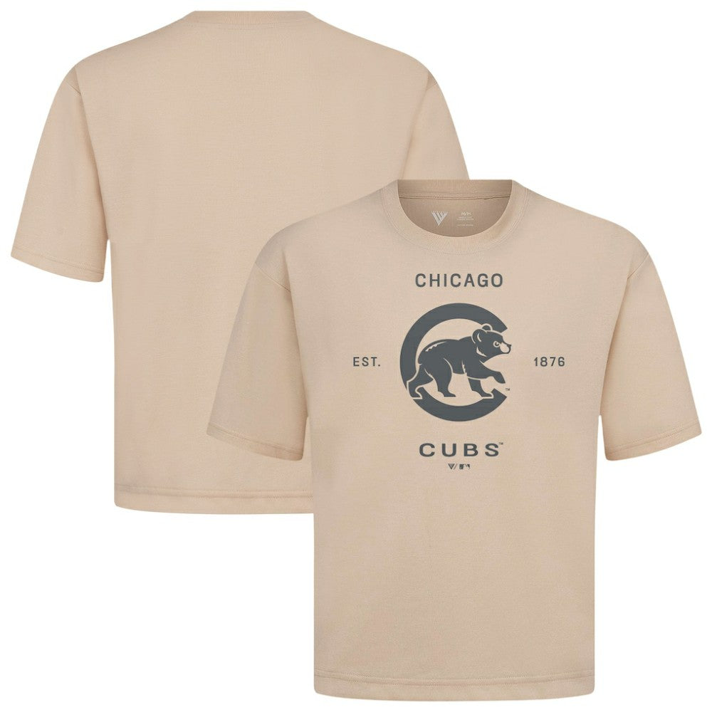 Chicago Cubs Levelwear Crossway Oversized Luxe Signature Knit T-Shirt - Khaki T-shirts