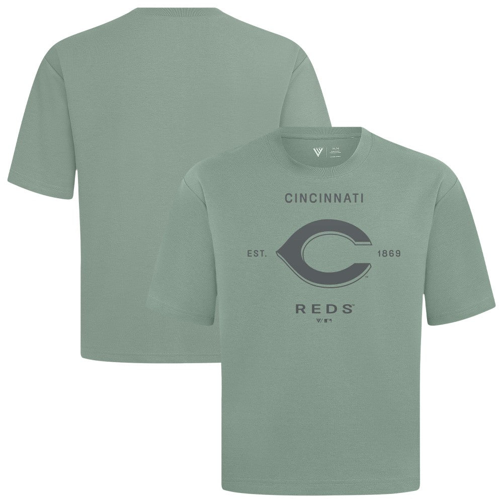 Cincinnati Reds Levelwear Crossway Oversized Luxe Signature Knit T-Shirt - Green T-shirts