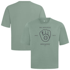 Milwaukee Brewers Levelwear Crossway Oversized Luxe Signature Knit T-Shirt - Green T-shirts