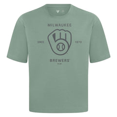 Milwaukee Brewers Levelwear Crossway Oversized Luxe Signature Knit T-Shirt - Green T-shirts