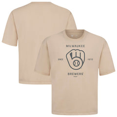 Milwaukee Brewers Levelwear Crossway Oversized Luxe Signature Knit T-Shirt - Khaki T-shirts