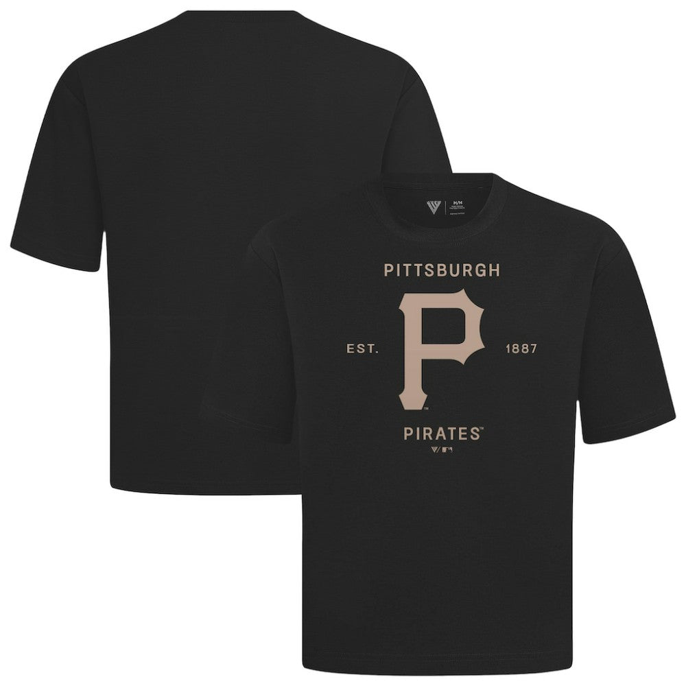 Pittsburgh Pirates Levelwear Crossway Oversized Luxe Signature Knit T-Shirt - Black T-shirts
