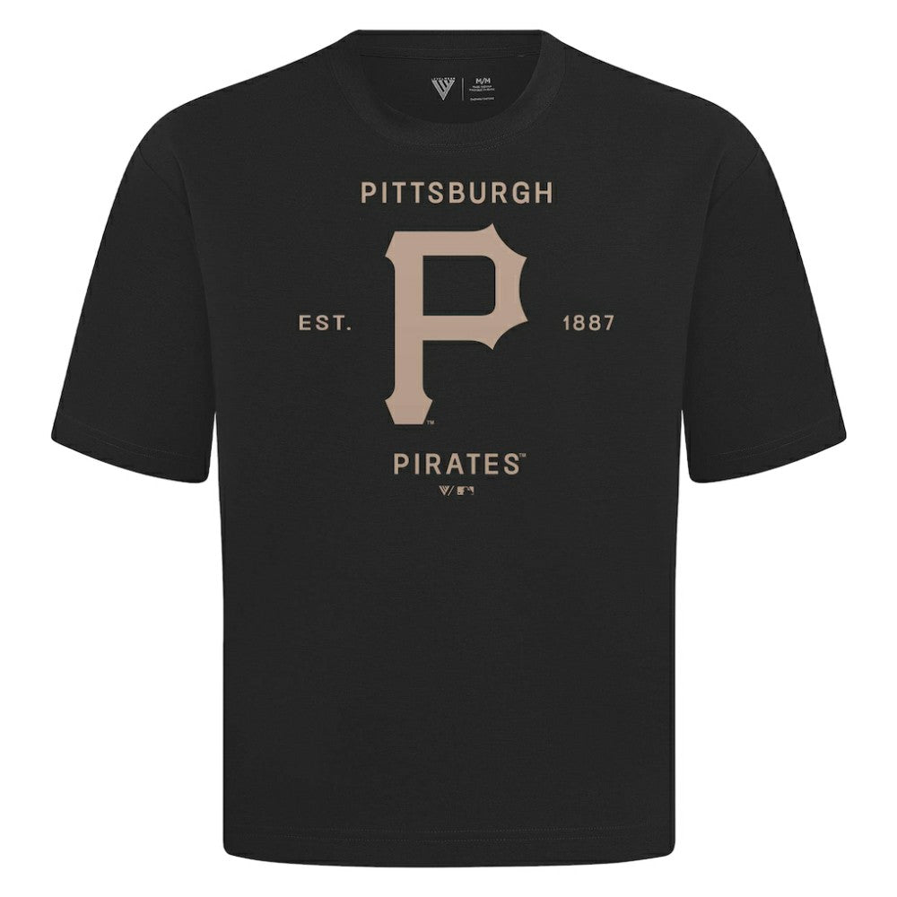 Pittsburgh Pirates Levelwear Crossway Oversized Luxe Signature Knit T-Shirt - Black T-shirts