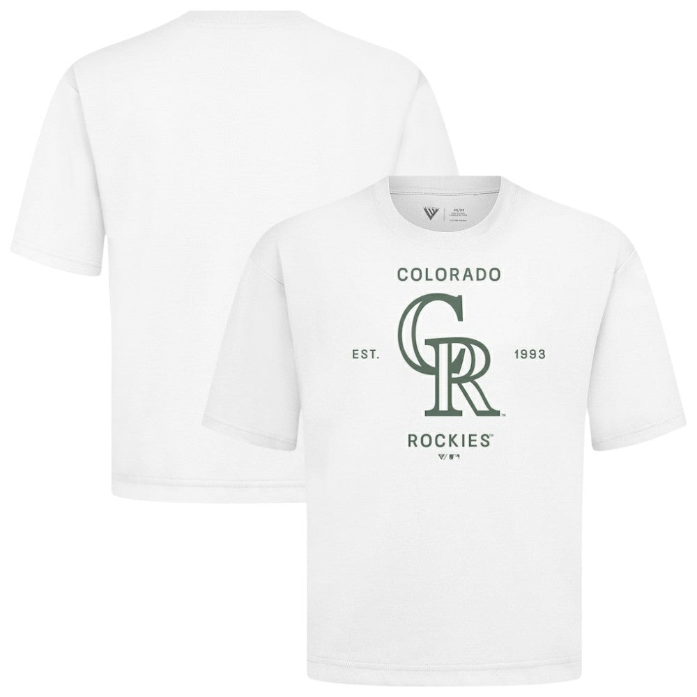 Colorado Rockies Levelwear Crossway Oversized Luxe Signature Knit T-Shirt - White T-shirts