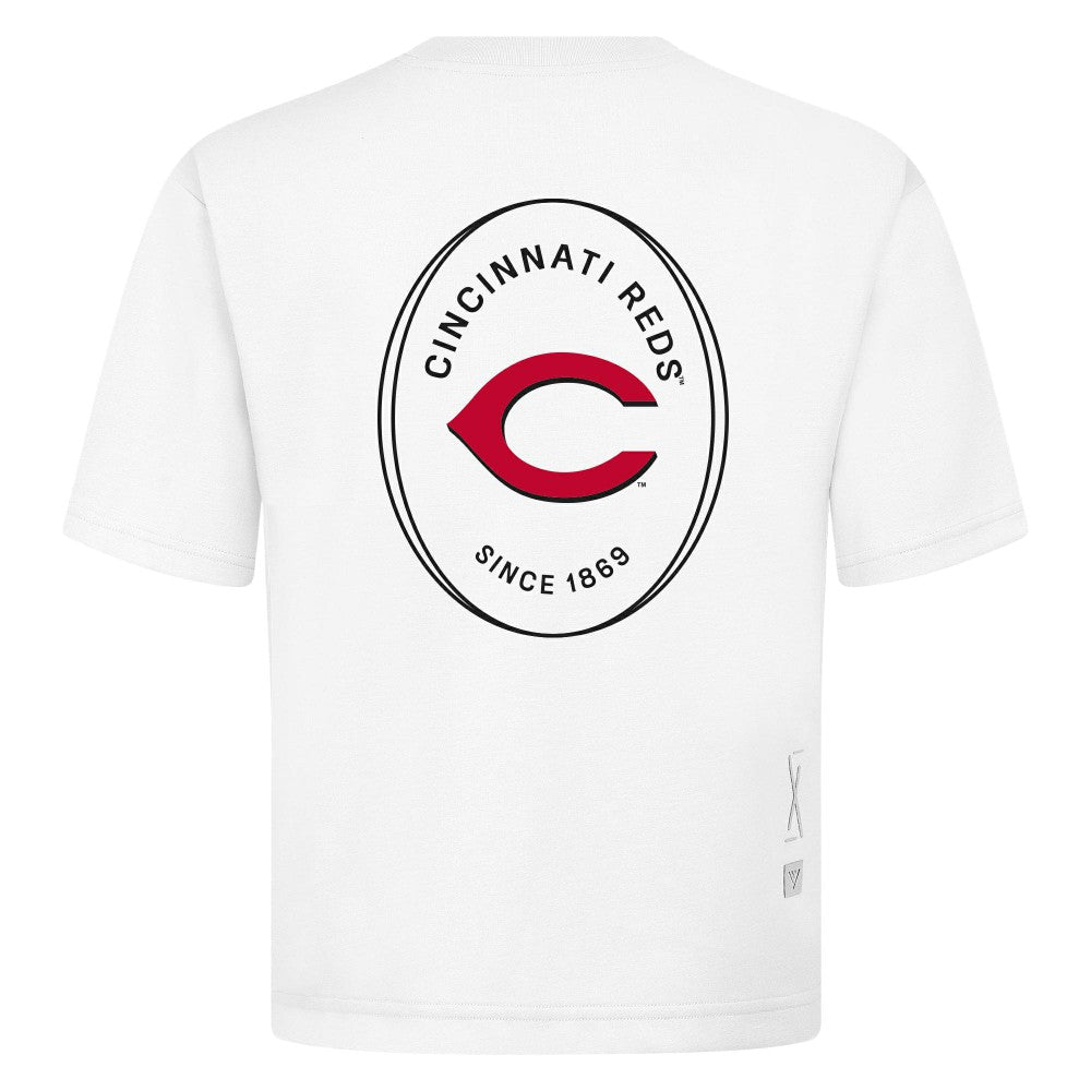 Cincinnati Reds Levelwear Signet Oversized Luxe Signature Knit T-Shirt - White T-shirts