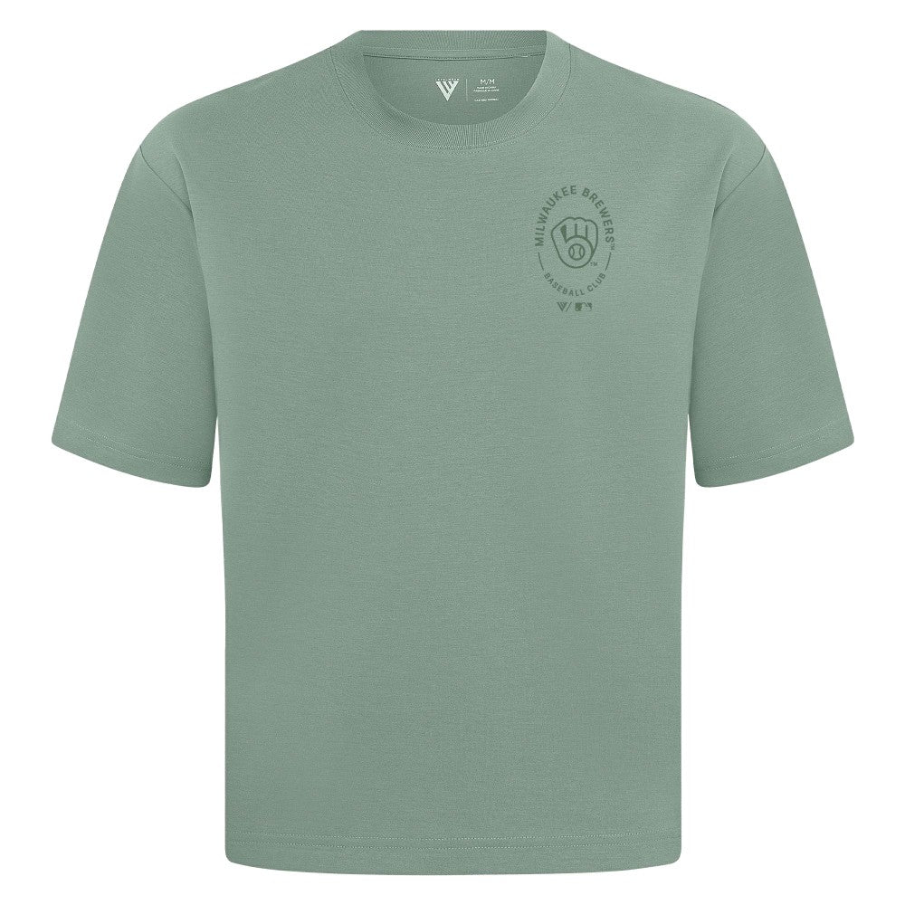 Milwaukee Brewers Levelwear Signet Oversized Luxe Signature Knit T-Shirt - Green T-shirts