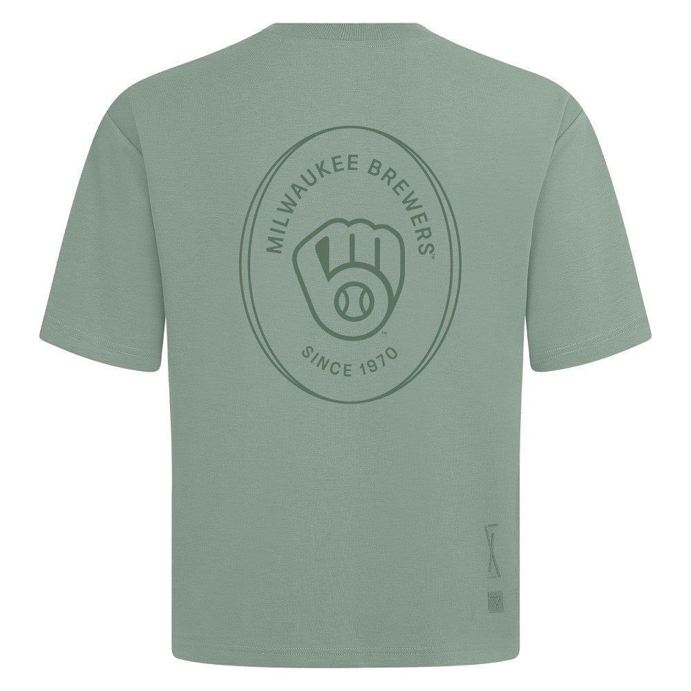 Milwaukee Brewers Levelwear Signet Oversized Luxe Signature Knit T-Shirt - Green T-shirts
