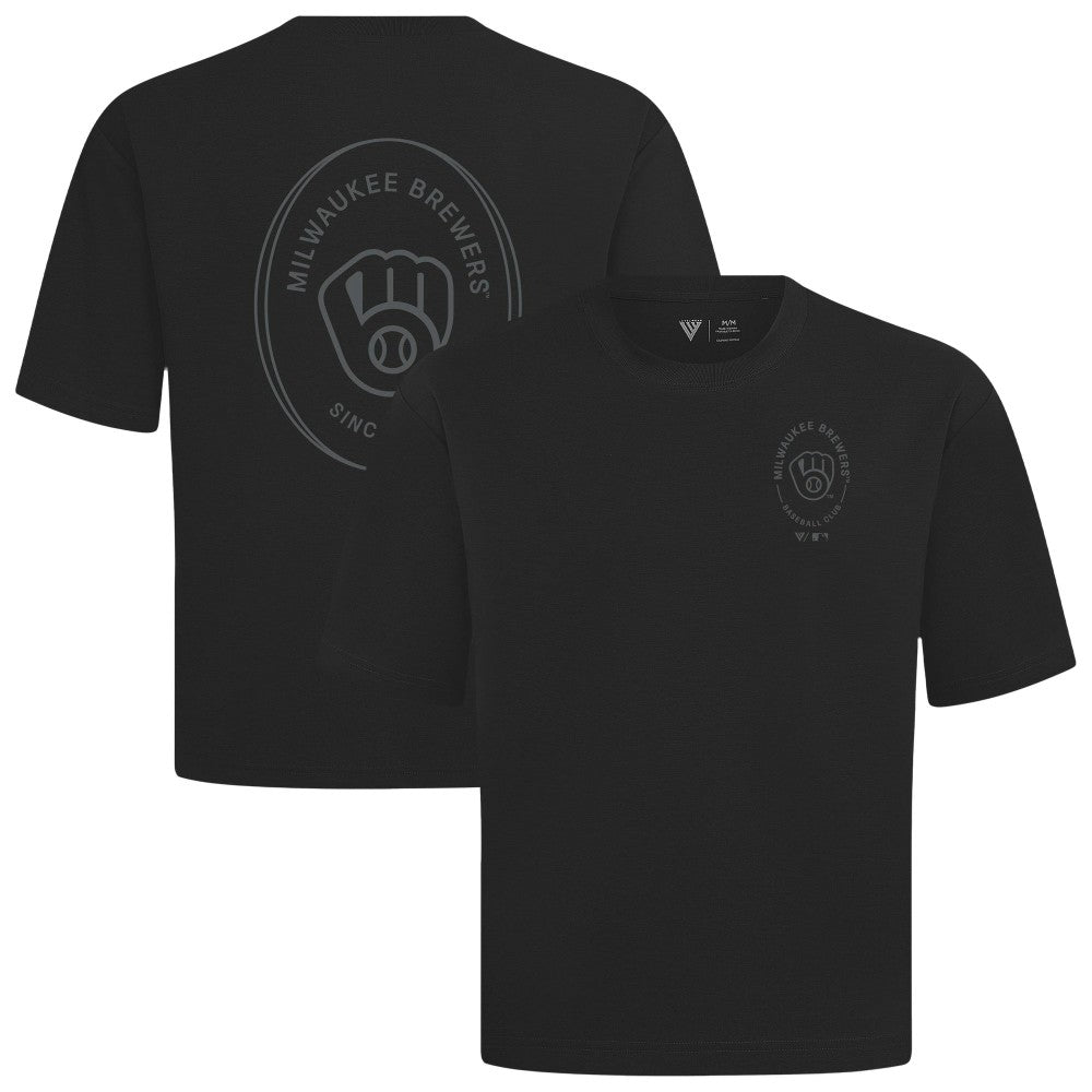 Milwaukee Brewers Levelwear Signet Oversized Luxe Signature Knit T-Shirt - Black T-shirts