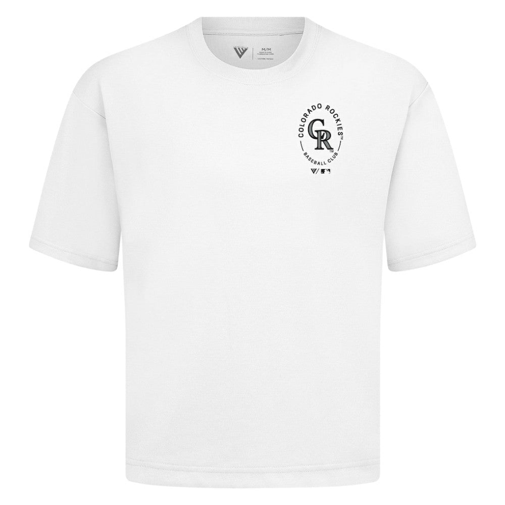 Colorado Rockies Levelwear Signet Oversized Luxe Signature Knit T-Shirt - White T-shirts