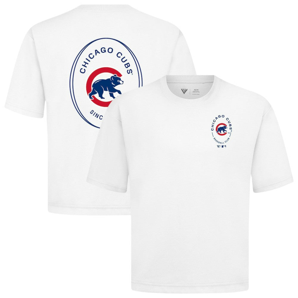 Chicago Cubs Levelwear Signet Oversized Luxe Signature Knit T-Shirt - White T-shirts