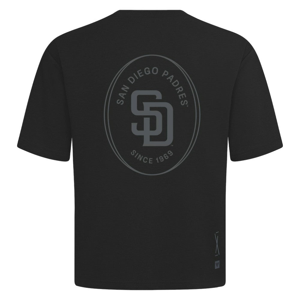 San Diego Padres Levelwear Signet Oversized Luxe Signature Knit T-Shirt - Black T-shirts