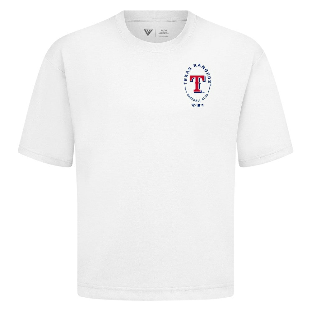 Texas Rangers Levelwear Signet Oversized Luxe Signature Knit T-Shirt - White T-shirts