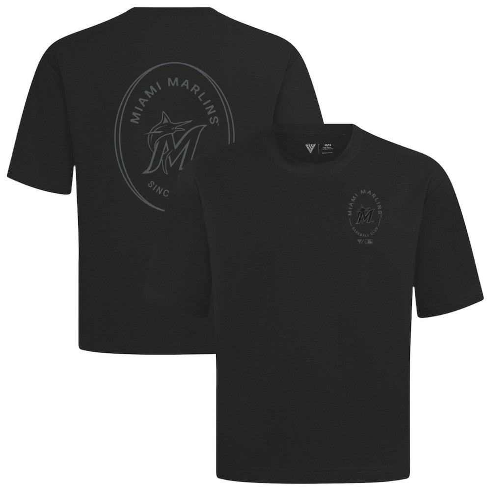 Miami Marlins Levelwear Signet Oversized Luxe Signature Knit T-Shirt - Black T-shirts