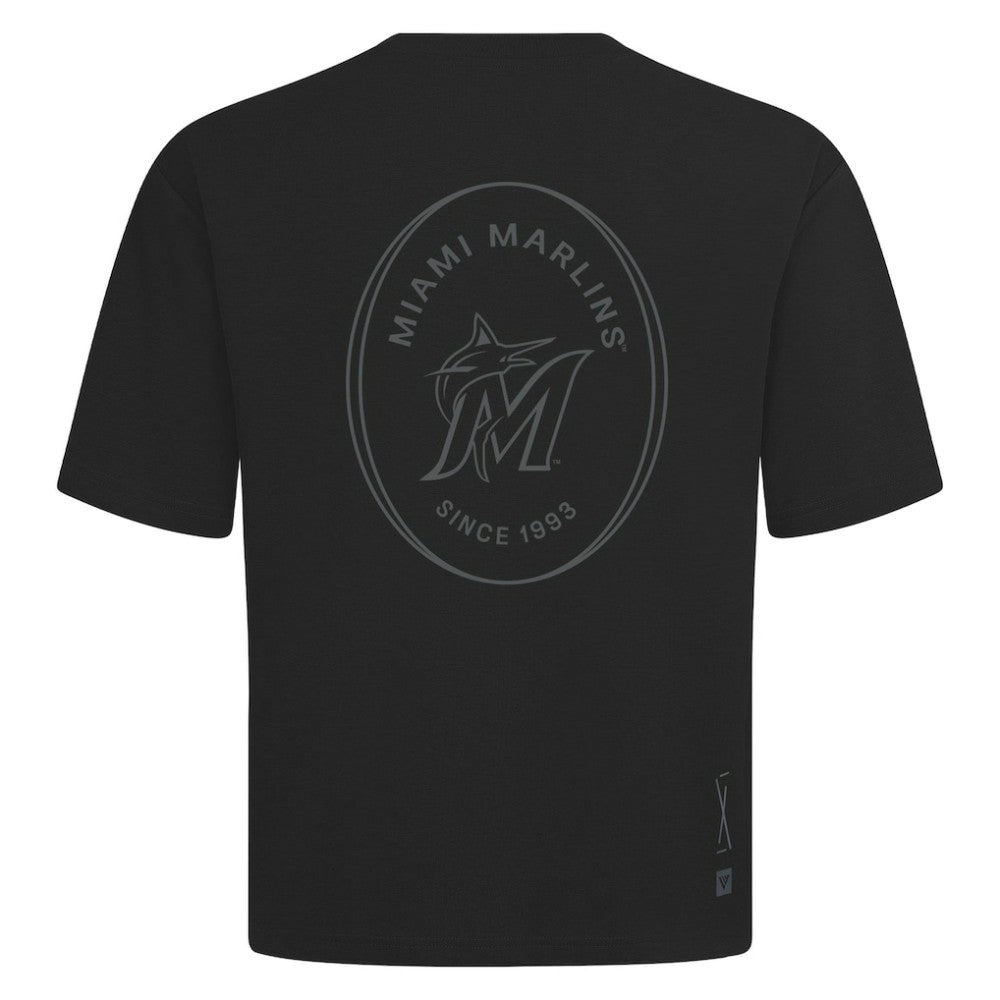 Miami Marlins Levelwear Signet Oversized Luxe Signature Knit T-Shirt - Black T-shirts