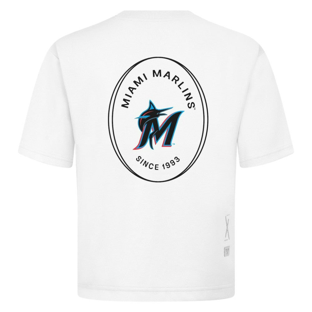 Miami Marlins Levelwear Signet Oversized Luxe Signature Knit T-Shirt - White T-shirts