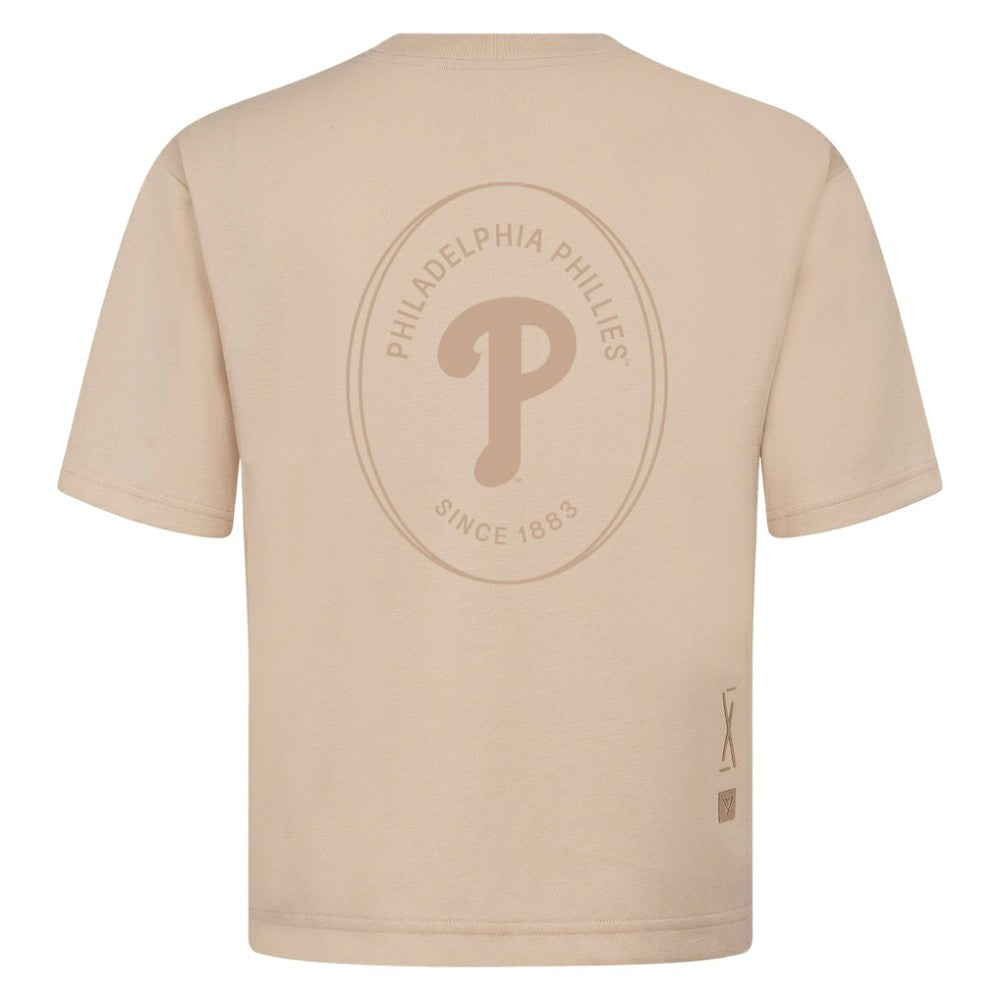 Philadelphia Phillies Levelwear Signet Oversized Luxe Signature Knit T-Shirt - Khaki T-shirts