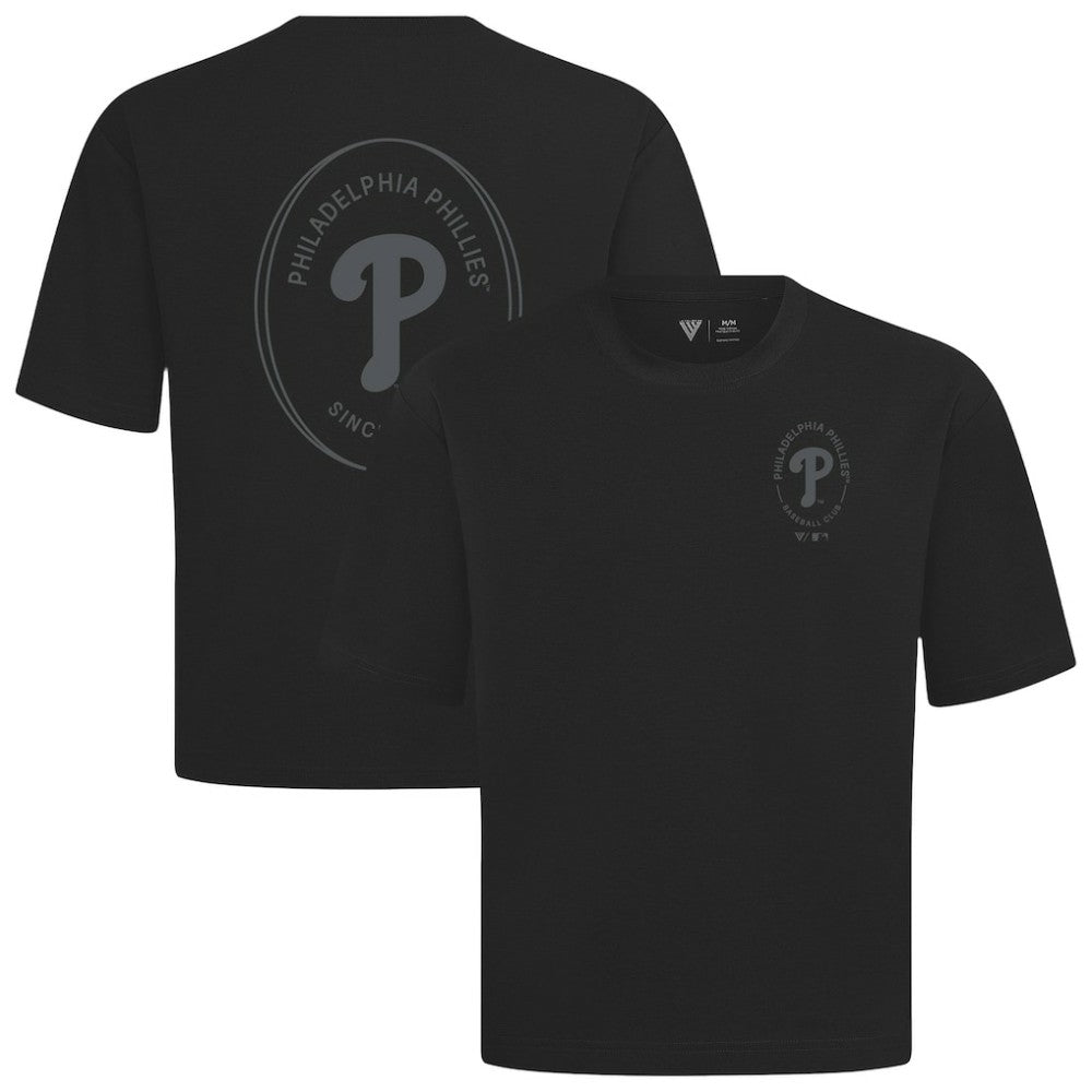 Philadelphia Phillies Levelwear Signet Oversized Luxe Signature Knit T-Shirt - Black T-shirts
