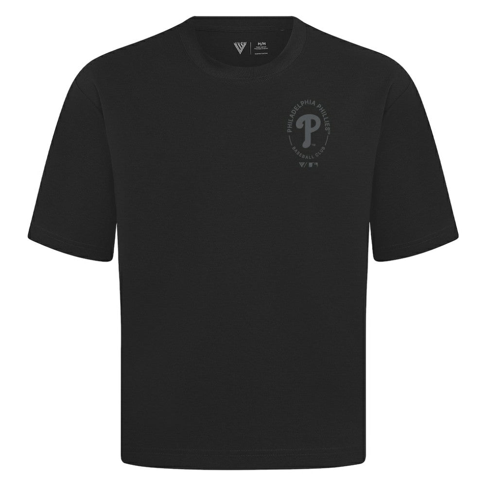 Philadelphia Phillies Levelwear Signet Oversized Luxe Signature Knit T-Shirt - Black T-shirts