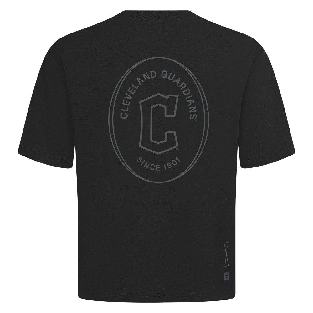 Cleveland Guardians Levelwear Signet Oversized Luxe Signature Knit T-Shirt - Black T-shirts
