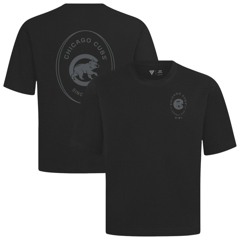 Chicago Cubs Levelwear Signet Oversized Luxe Signature Knit T-Shirt - Black T-shirts