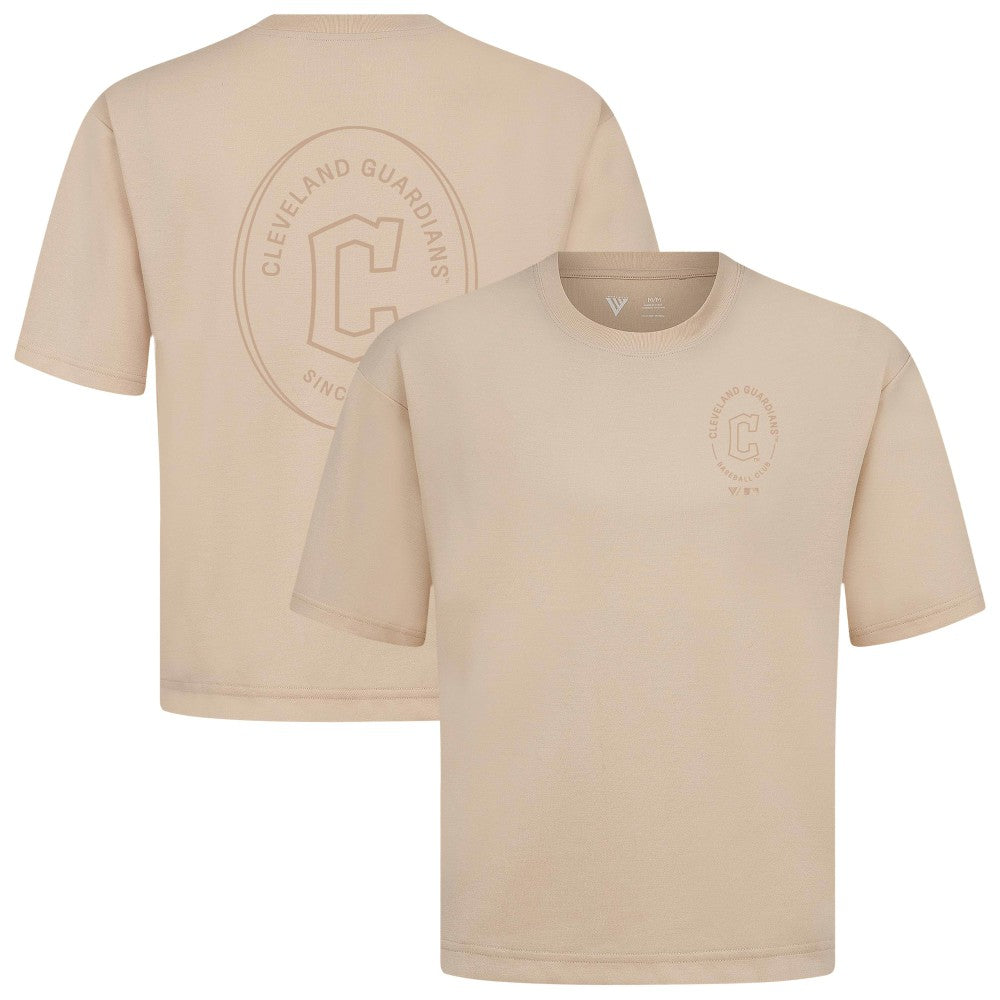 Cleveland Guardians Levelwear Signet Oversized Luxe Signature Knit T-Shirt - Khaki T-shirts