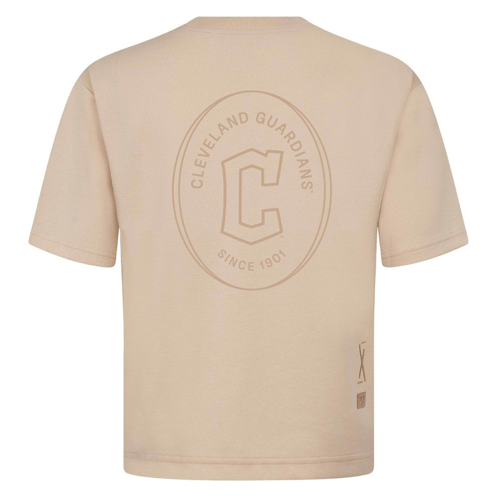 Cleveland Guardians Levelwear Signet Oversized Luxe Signature Knit T-Shirt - Khaki T-shirts