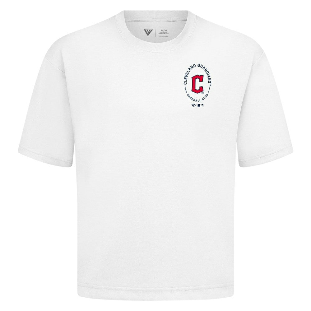 Cleveland Guardians Levelwear Signet Oversized Luxe Signature Knit T-Shirt - White T-shirts