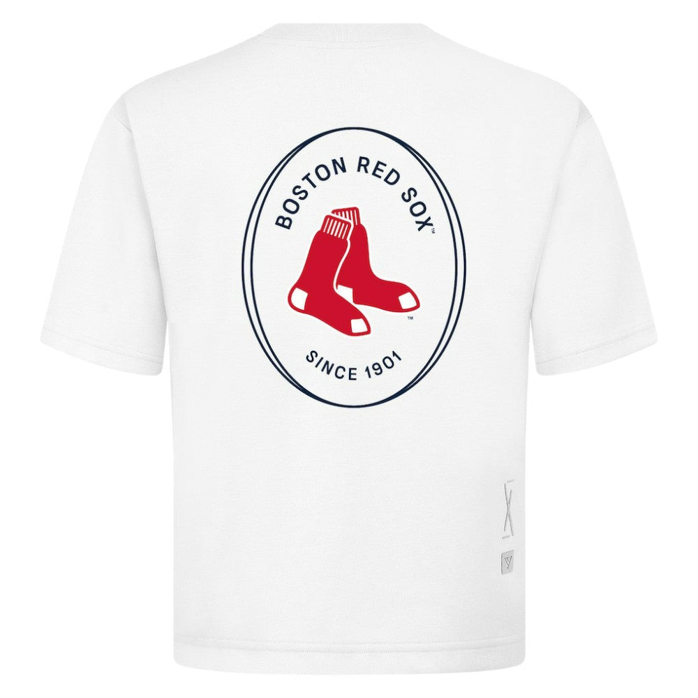 Boston Red Sox Levelwear Signet Oversized Luxe Signature Knit T-Shirt - White T-shirts