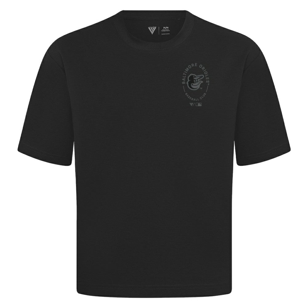 Baltimore Orioles Levelwear Signet Oversized Luxe Signature Knit T-Shirt - Black T-shirts