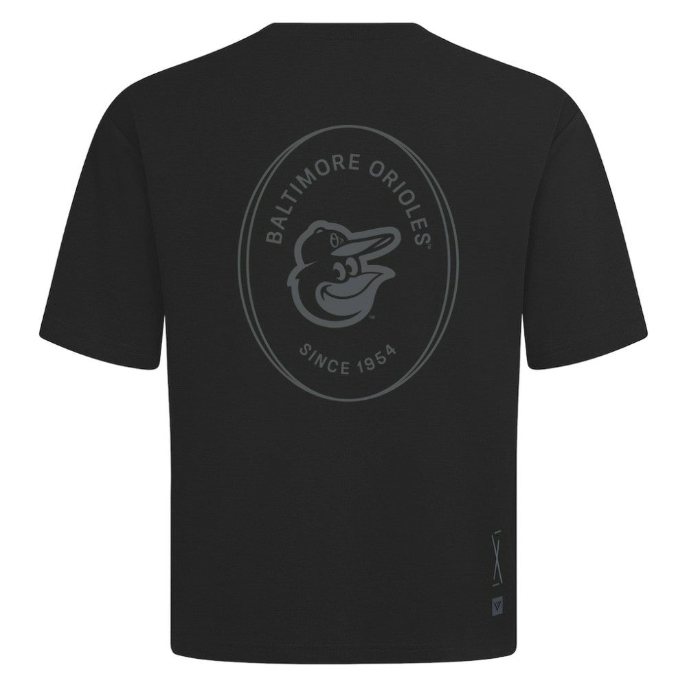 Baltimore Orioles Levelwear Signet Oversized Luxe Signature Knit T-Shirt - Black T-shirts