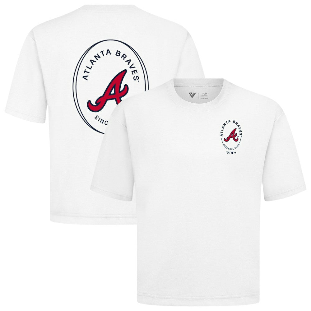 Atlanta Braves Levelwear Register Oversized Luxe Signature Knit T-Shirt - White T-shirts