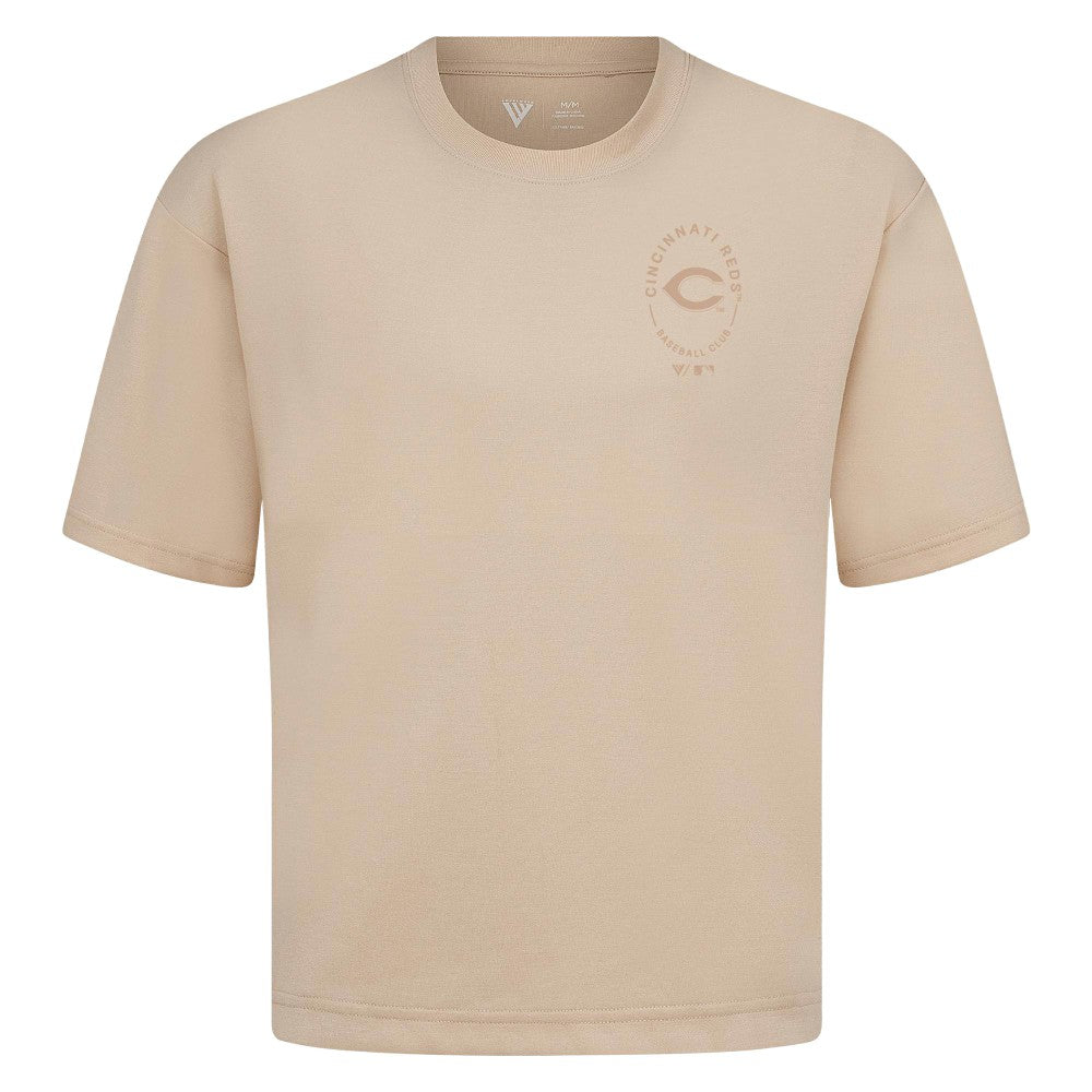 Cincinnati Reds Levelwear Register Oversized Luxe Signature Knit T-Shirt - Khaki T-shirts