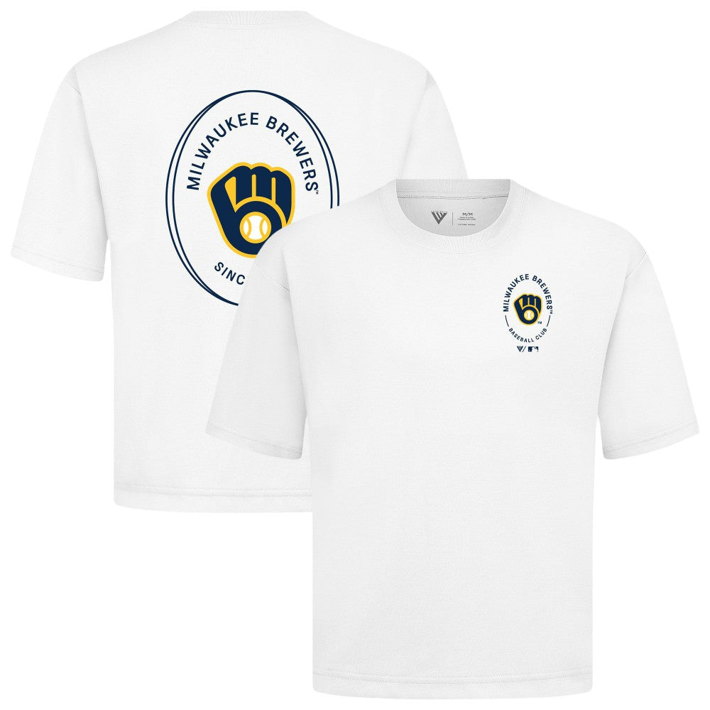 Milwaukee Brewers Levelwear Register Oversized Luxe Signature Knit T-Shirt - White T-shirts