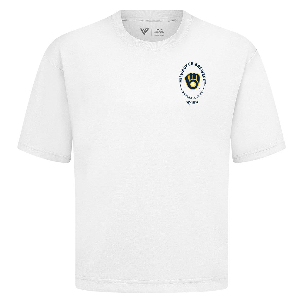 Milwaukee Brewers Levelwear Register Oversized Luxe Signature Knit T-Shirt - White T-shirts