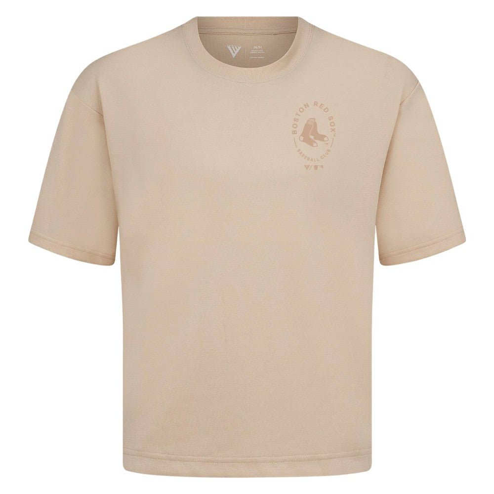 Boston Red Sox Levelwear Register Oversized Luxe Signature Knit T-Shirt - Khaki T-shirts
