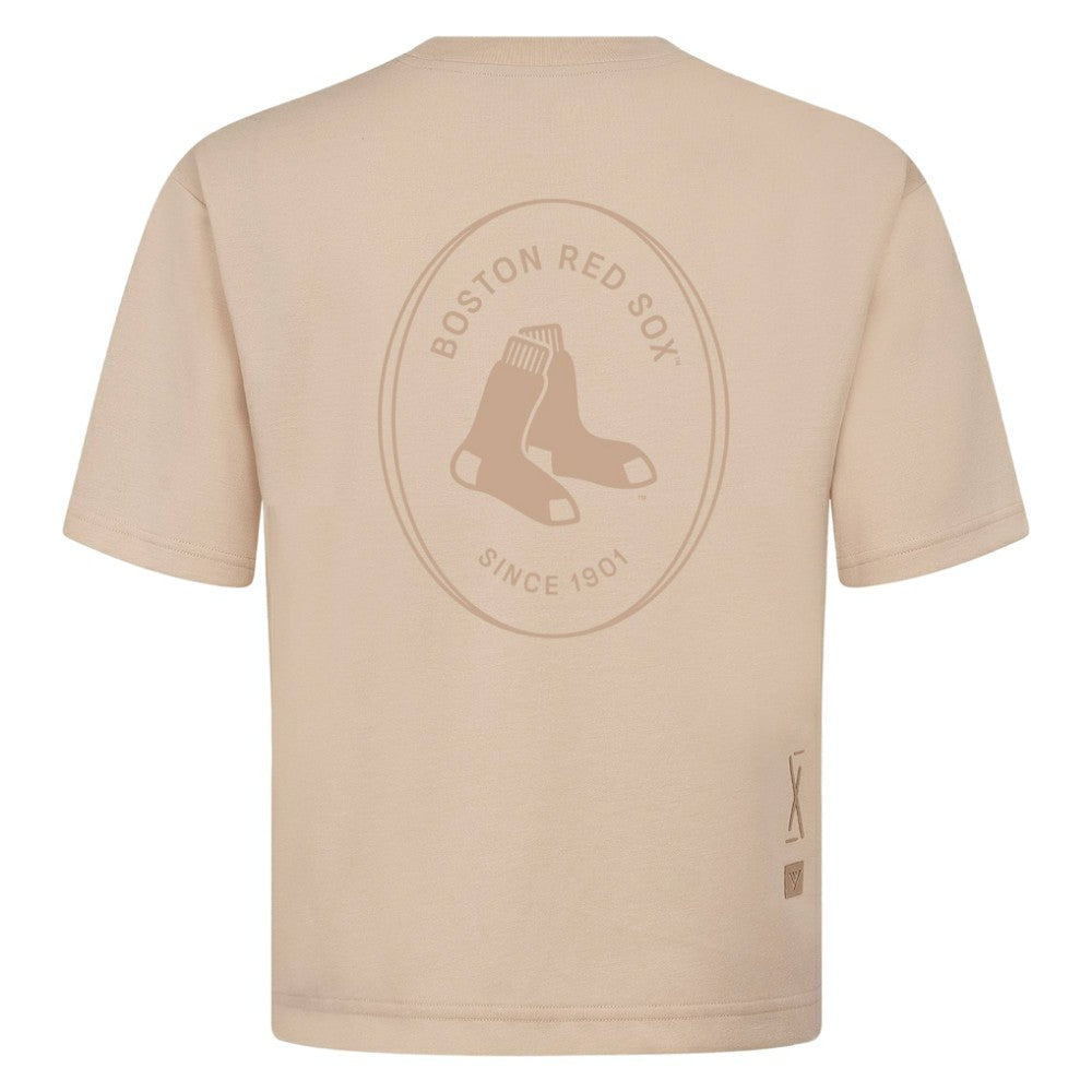 Boston Red Sox Levelwear Register Oversized Luxe Signature Knit T-Shirt - Khaki T-shirts