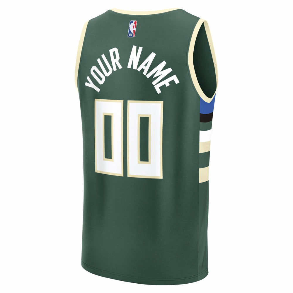 Milwaukee Bucks Youth Fast Break Custom Replica Jersey Green Icon Edition