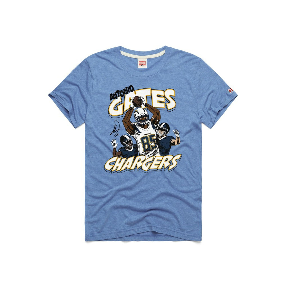 Antonio Gates Los Angeles Chargers Homage Unisex Caricature Retired Player Tri-Blend T-Shirt Powder Blue